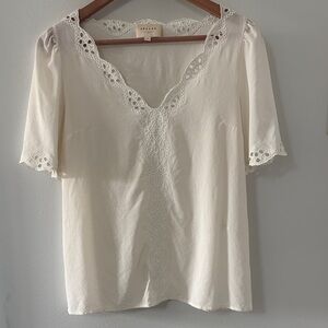 Sezane Cream Lace Trim Blouse